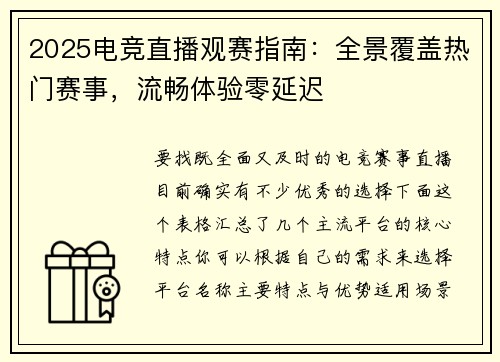 2025电竞直播观赛指南：全景覆盖热门赛事，流畅体验零延迟